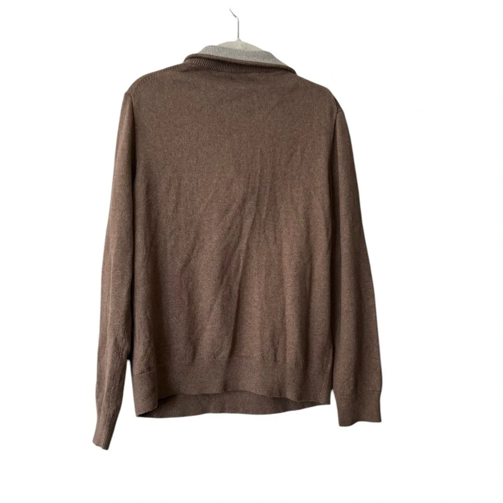 NWT! J.Crew 100% Cotton Half Zip Sweater, Med. Brown w/ Gray Collar BF091